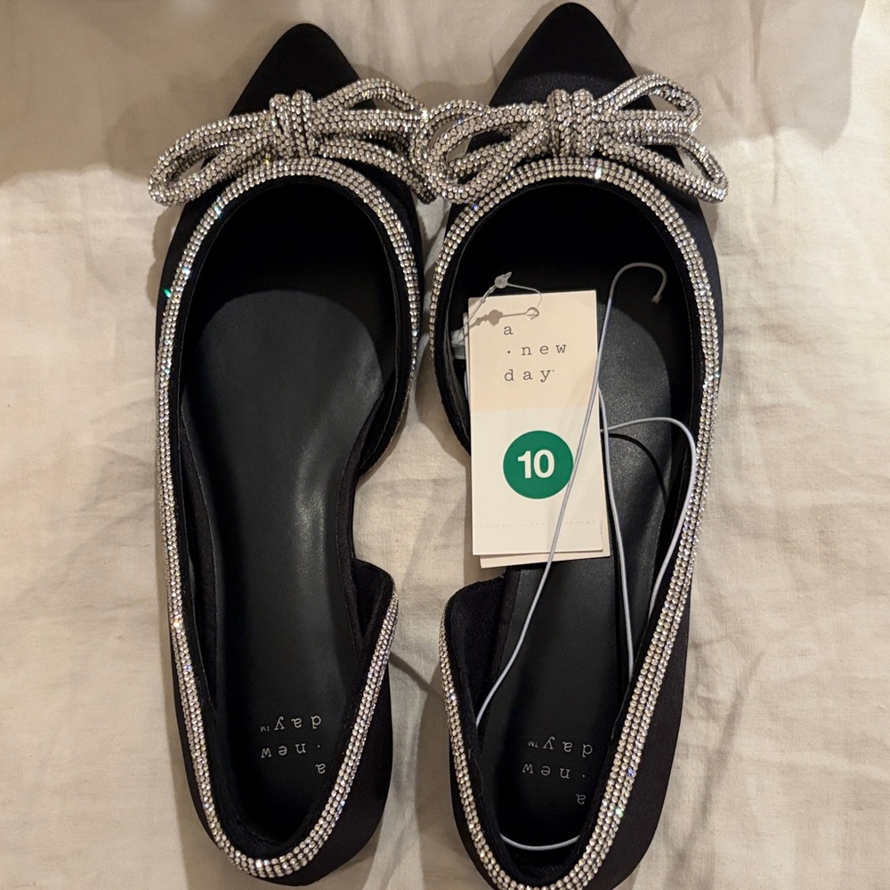 Black Flats with Sparkling Silver Bows